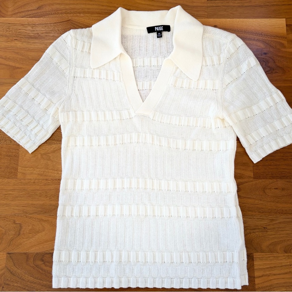 PAIGE Cream Short Sleeve Knit Top